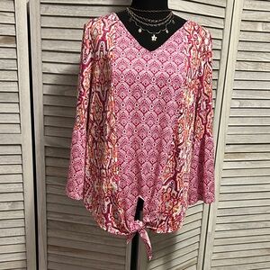 New Directions Pink and Orange Patterned Blouse